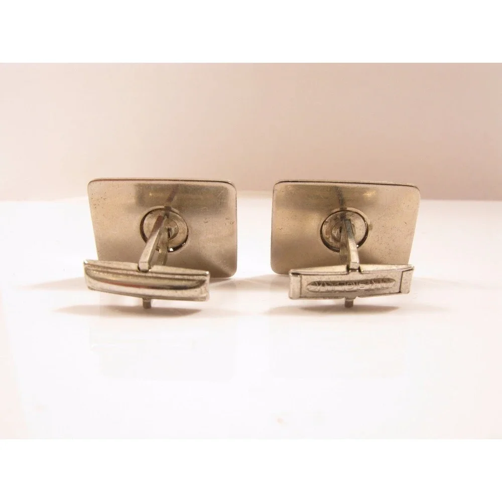 Signed Pat. Pend Vintage Silver Tone Dbs‎ Saw Blade Plaque Men's Cuff Links